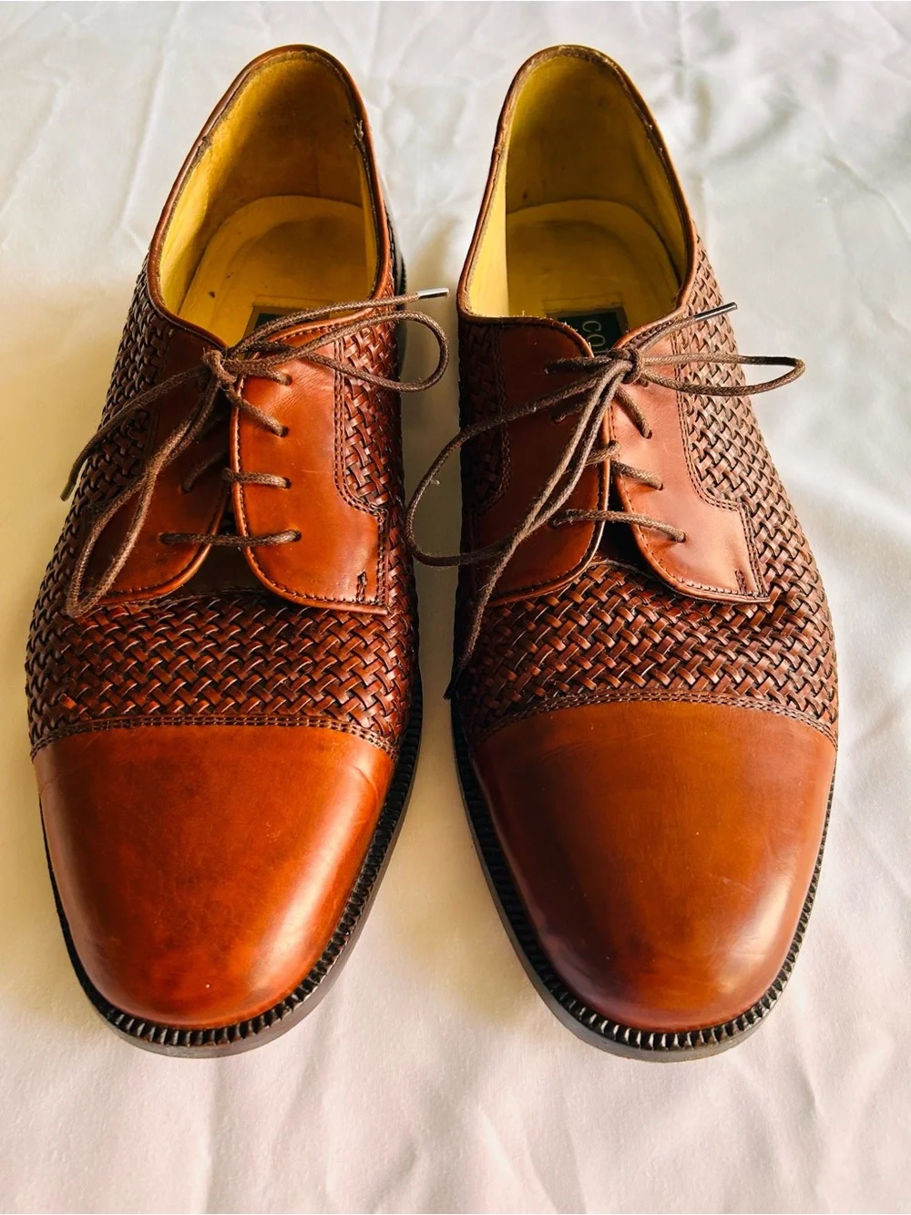 Vtg Cole Haan Men’s Brogano Woven Leather Cap-Toe Oxfords Made in Italy